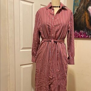 BROOKS BROTHERS Striped coral color Shirt Dress With pockets